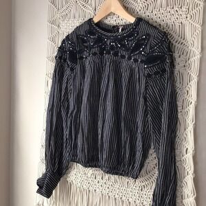 Free people bohemian beaded embroidered top sz XS
